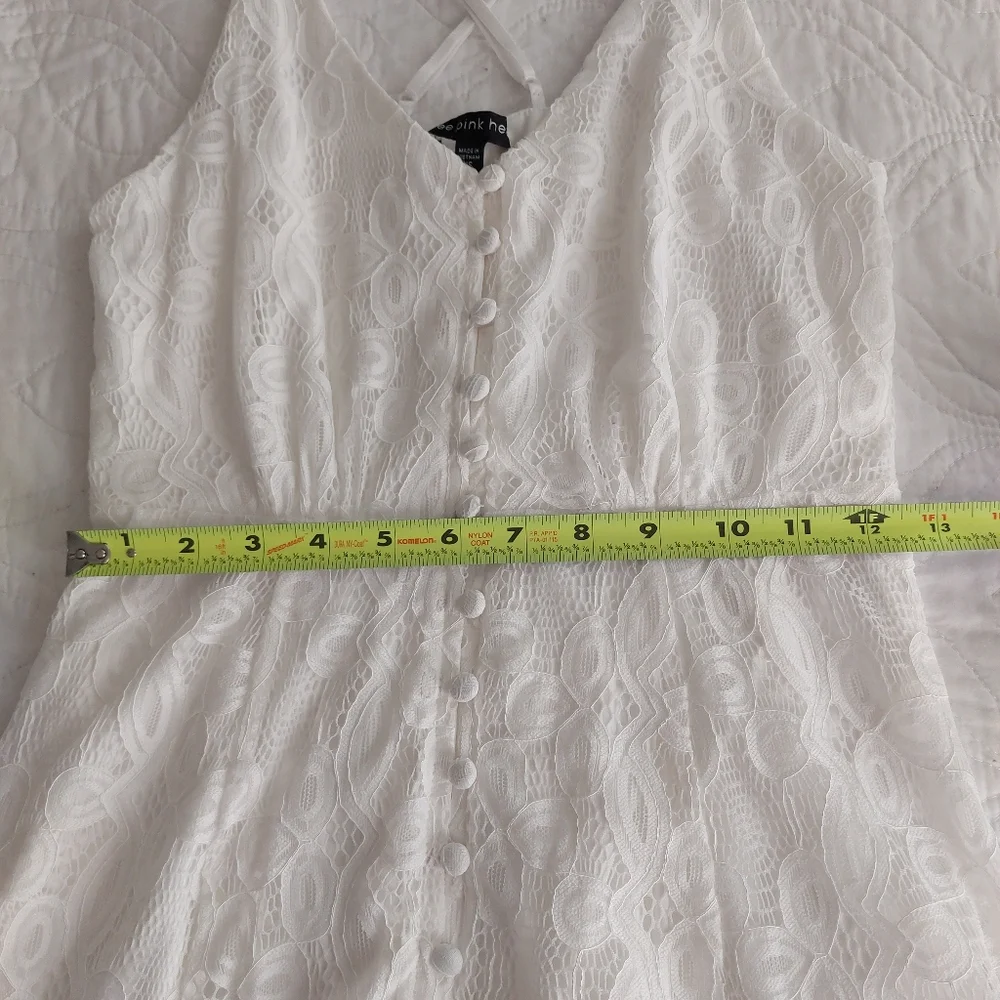 Three Pink Hearts - White Sleeveless Spaghetti-Strap Lace Button-Up Midi Dress - Picture 5 of 10